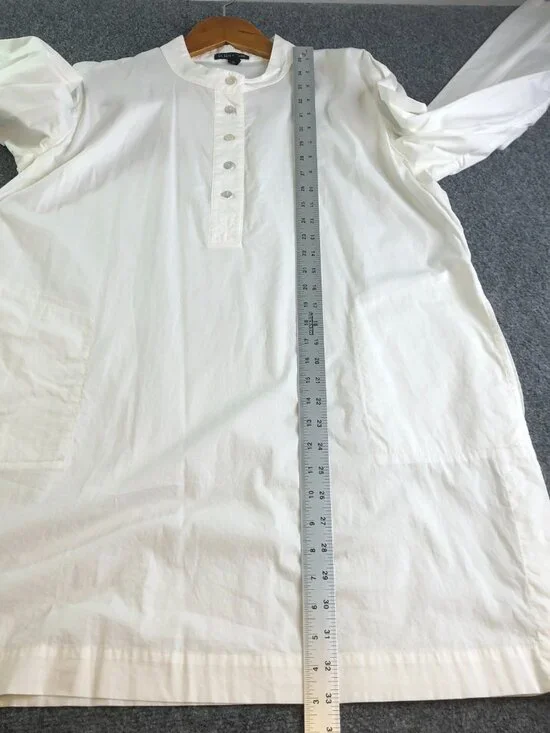 Eileen Fisher Tunic Shirt Womens Medium White Organic Cotton Band Collar Button - Picture 10 of 16